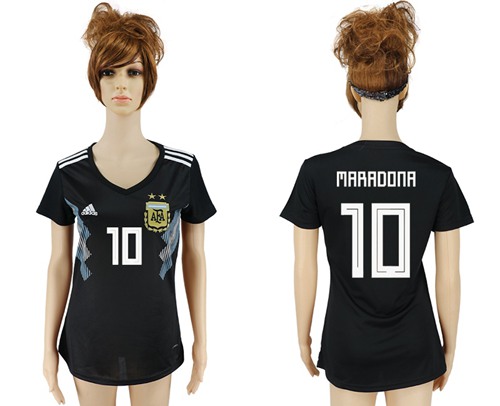 Women's Argentina #10 Maradona Away Soccer Country Jersey